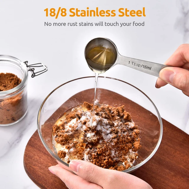 Alt view image 3 of 7 - 18/8 Stainless Steel Measuring Spoons Set of 9, Teaspoon Tablespoon | Kitchen Metal Measure Set, 1/16tsp, 1/8tsp, 1/4tsp, 1/3tsp, 1/2tsp, 3/4tsp, 1tsp, 1/2tbsp, 1tbsp for Dry & Liquid Ingredients