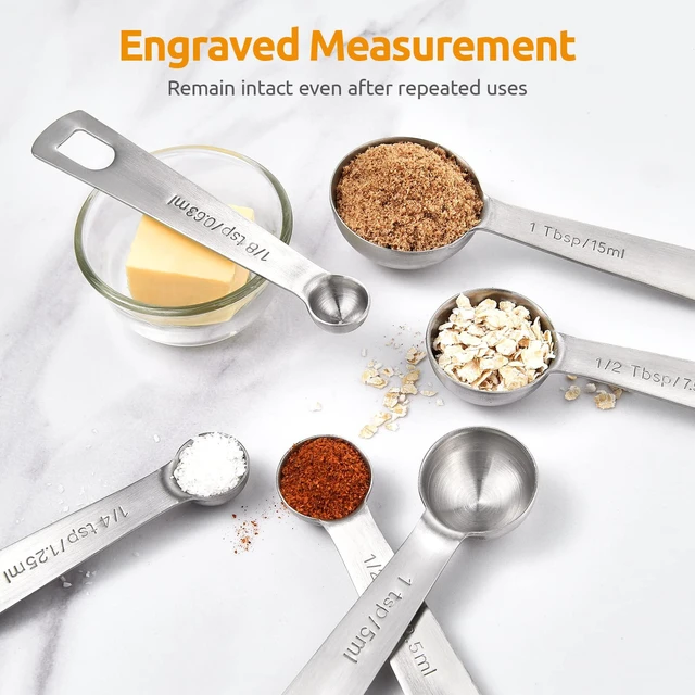 Alt view image 4 of 7 - 18/8 Stainless Steel Measuring Spoons Set of 9, Teaspoon Tablespoon | Kitchen Metal Measure Set, 1/16tsp, 1/8tsp, 1/4tsp, 1/3tsp, 1/2tsp, 3/4tsp, 1tsp, 1/2tbsp, 1tbsp for Dry & Liquid Ingredients