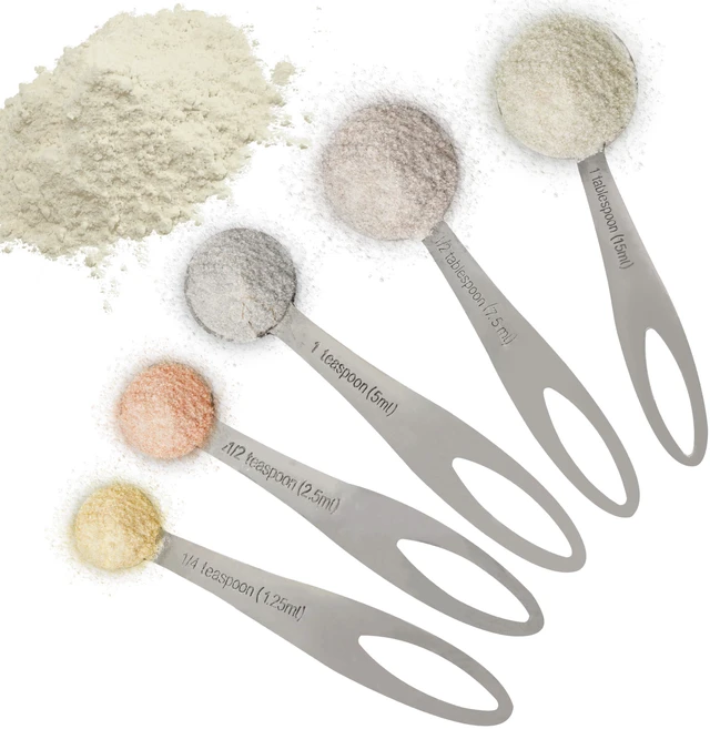 Main image of 5-Piece Stainless Steel Measuring Spoon Set for Cooking and Baking, Heavy Duty, Fits in Spice Jars, Accurate for Dry and Liquid Ingredients
