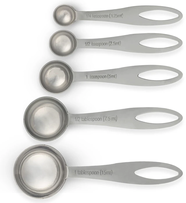 Alt view image 2 of 6 - 5-Piece Stainless Steel Measuring Spoon Set for Cooking and Baking, Heavy Duty, Fits in Spice Jars, Accurate for Dry and Liquid Ingredients
