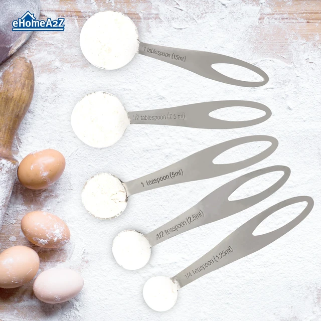 Alt view image 6 of 6 - 5-Piece Stainless Steel Measuring Spoon Set for Cooking and Baking, Heavy Duty, Fits in Spice Jars, Accurate for Dry and Liquid Ingredients
