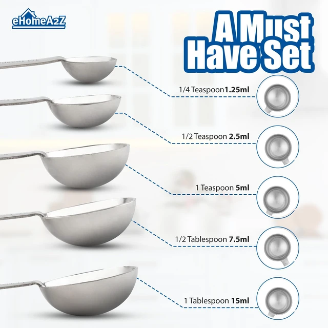 Alt view image 4 of 6 - 5-Piece Stainless Steel Measuring Spoon Set for Cooking and Baking, Heavy Duty, Fits in Spice Jars, Accurate for Dry and Liquid Ingredients