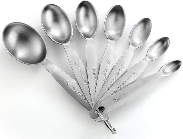 Main image of Stainless Steel Measuring Spoons Set of 7 with Leveler | Oval Metal Teaspoon & Tablespoon Measuring Spoons for Dry & Liquid Ingredients, Nesting Metric Spoons with Long Handle