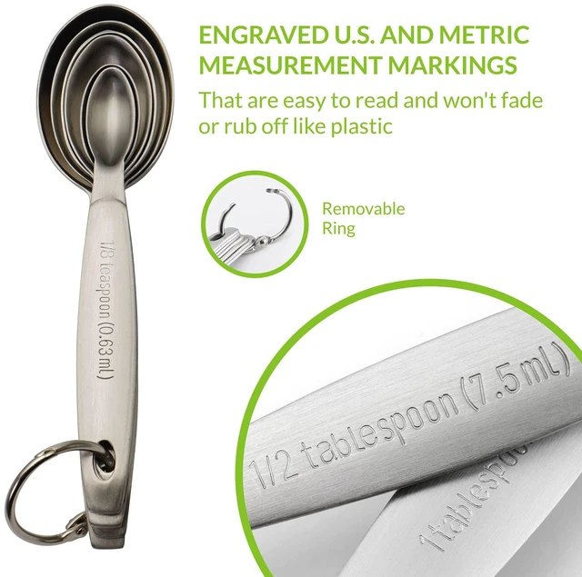 Alt view image 3 of 7 - Stainless Steel Measuring Spoons Set of 7 with Leveler | Oval Metal Teaspoon & Tablespoon Measuring Spoons for Dry & Liquid Ingredients, Nesting Metric Spoons with Long Handle