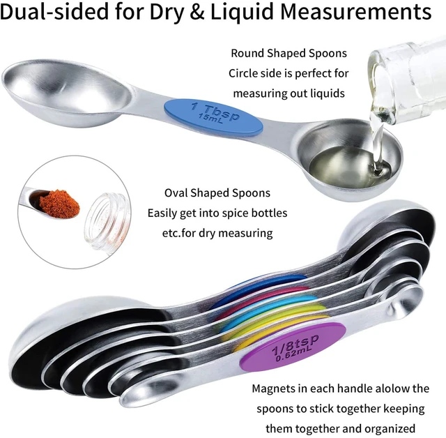 Alt view image 3 of 6 - measuring cups and magnetic measuring spoons set, stainless steel measuring cups, 6 double-sided stainless steel measuring spoons & 1 leveler (12)