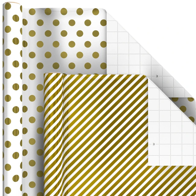 Alt view image 4 of 7 - Bulk Wrapping Paper Rolls for Birthday, Wedding, Graduation Blue Metallic Gift Wrap Paper (Set of 6 Rolls: 180 Square Feet Total) Silver Stars, Gold Dots, Stripes, Navy