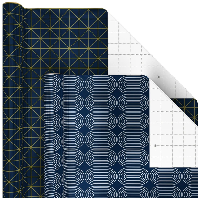 Alt view image 5 of 7 - Bulk Wrapping Paper Rolls for Birthday, Wedding, Graduation Blue Metallic Gift Wrap Paper (Set of 6 Rolls: 180 Square Feet Total) Silver Stars, Gold Dots, Stripes, Navy