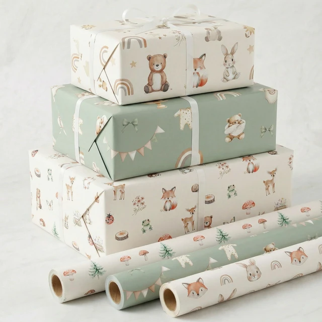 Main image of Beautiful Gift Wrapping Paper Rolls for Baby Shower - Cute Set of 3 | Quality 17 X 120 in Rolls for Birthdays and Baby Showers - Add a Touch of Magic to Every Gift You Wrap