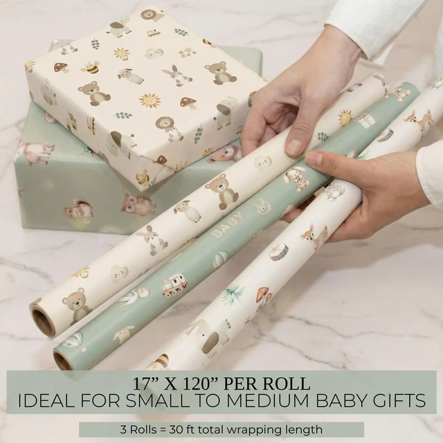 Alt view image 2 of 7 - Beautiful Gift Wrapping Paper Rolls for Baby Shower - Cute Set of 3 | Quality 17 X 120 in Rolls for Birthdays and Baby Showers - Add a Touch of Magic to Every Gift You Wrap