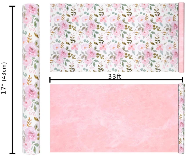 Alt view image 6 of 7 - Floral Wrapping Paper Pink Roses Design for Bridal Shower, Wedding | 17 inch X 33 feet, Reversible, Watercolor, Mother's Day, Valentine's Day