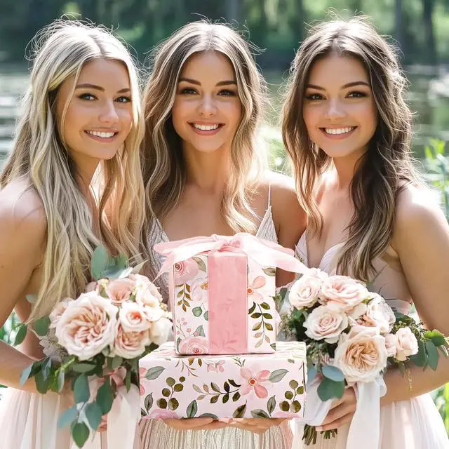 Alt view image 5 of 7 - Floral Wrapping Paper Pink Roses Design for Bridal Shower, Wedding | 17 inch X 33 feet, Reversible, Watercolor, Mother's Day, Valentine's Day