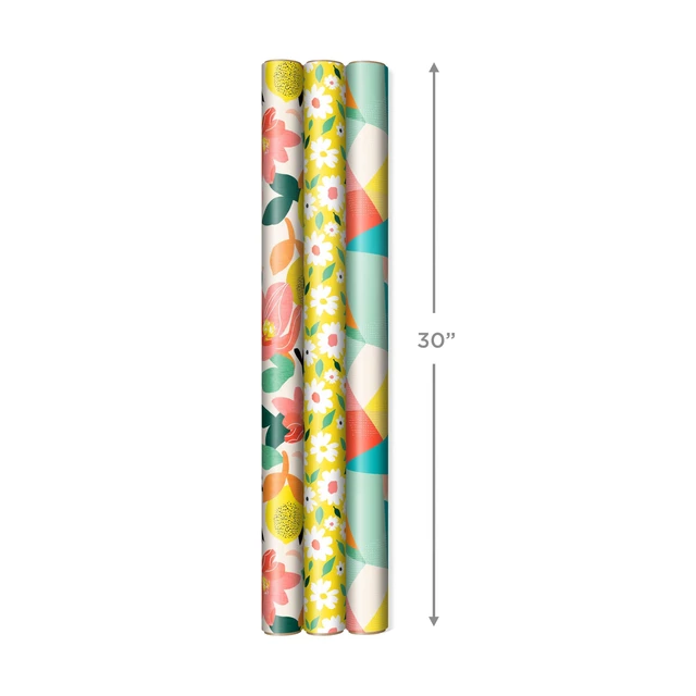 Alt view image 3 of 6 - Reversible Wrapping Paper, 3 Rolls (Floral, Lemons, Abstract)