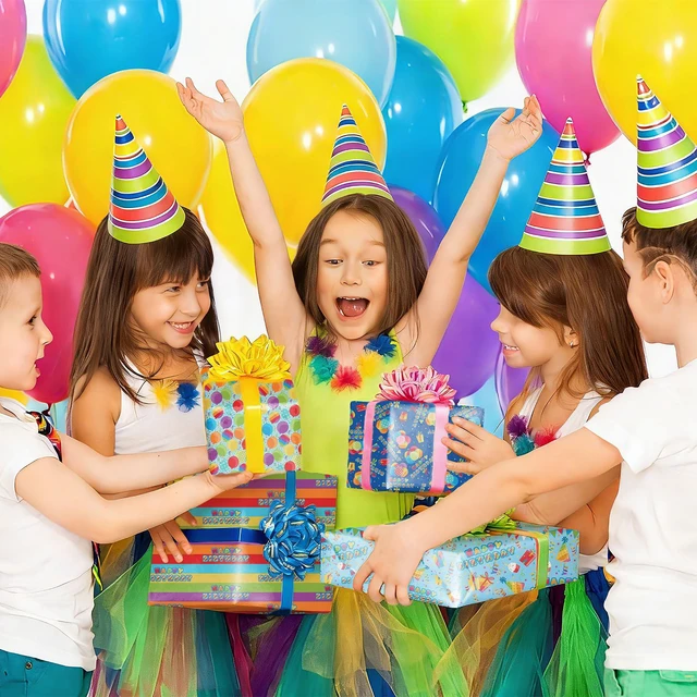 Alt view image 3 of 7 - Birthday Wrapping Paper 4 Fun Party Designs Balloons, Rainbow, Cupcakes, Confetti Folded 20"x29" 12 Sheets, for Gifts, Baby Shower, DIY Crafting, Kids Party Decor