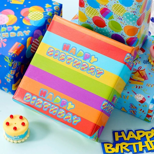 Alt view image 6 of 7 - Birthday Wrapping Paper 4 Fun Party Designs Balloons, Rainbow, Cupcakes, Confetti Folded 20"x29" 12 Sheets, for Gifts, Baby Shower, DIY Crafting, Kids Party Decor