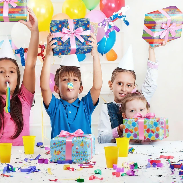 Alt view image 5 of 7 - Birthday Wrapping Paper 4 Fun Party Designs Balloons, Rainbow, Cupcakes, Confetti Folded 20"x29" 12 Sheets, for Gifts, Baby Shower, DIY Crafting, Kids Party Decor
