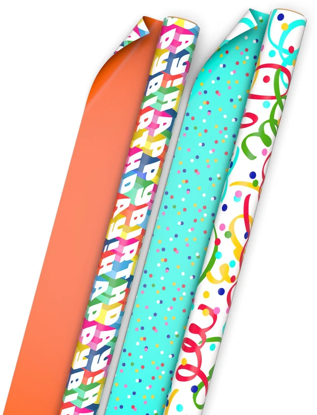 Main image of Reversible Birthday Wrapping Paper Rolls, 2-Rolls (Confetti, Dots)