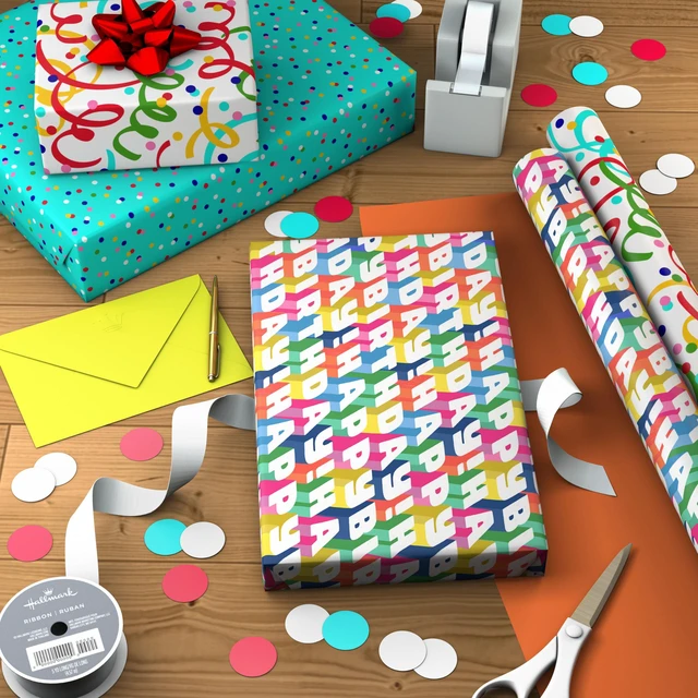 Alt view image 2 of 6 - Reversible Birthday Wrapping Paper Rolls, 2-Rolls (Confetti, Dots)