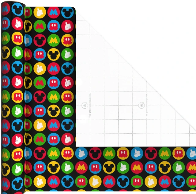 Alt view image 7 of 7 - Disney Wrapping Paper Mini Rolls, 3-Pack (Mickey Mouse) 45 Sq. Ft. | Mini rolls are perfect for easy storage, Grid Lines, Recyclable, 45 Sq. Ft. Total, Red and Black Character Designs
