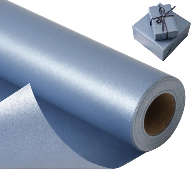 Main image of Navy Blue Wrapping Paper - Reversible Pearly-Lustre Gift Wrap | Perfect for Wedding, Valentine's Day, Birthday, Christmas, Father's Day - Mini Roll, 17 Inches X 32.8 Feet