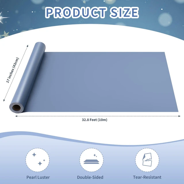 Alt view image 3 of 7 - Navy Blue Wrapping Paper - Reversible Pearly-Lustre Gift Wrap | Perfect for Wedding, Valentine's Day, Birthday, Christmas, Father's Day - Mini Roll, 17 Inches X 32.8 Feet