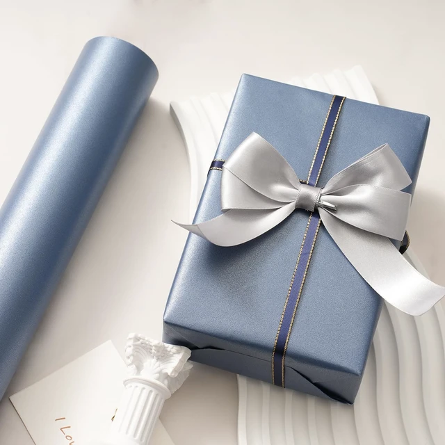 Alt view image 4 of 7 - Navy Blue Wrapping Paper - Reversible Pearly-Lustre Gift Wrap | Perfect for Wedding, Valentine's Day, Birthday, Christmas, Father's Day - Mini Roll, 17 Inches X 32.8 Feet