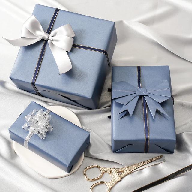 Alt view image 5 of 7 - Navy Blue Wrapping Paper - Reversible Pearly-Lustre Gift Wrap | Perfect for Wedding, Valentine's Day, Birthday, Christmas, Father's Day - Mini Roll, 17 Inches X 32.8 Feet