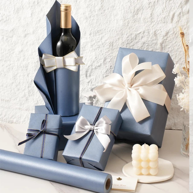 Alt view image 6 of 7 - Navy Blue Wrapping Paper - Reversible Pearly-Lustre Gift Wrap | Perfect for Wedding, Valentine's Day, Birthday, Christmas, Father's Day - Mini Roll, 17 Inches X 32.8 Feet