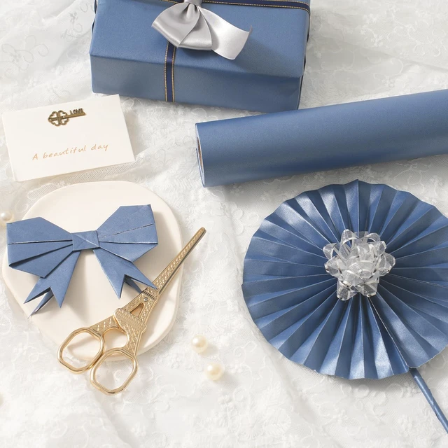 Alt view image 7 of 7 - Navy Blue Wrapping Paper - Reversible Pearly-Lustre Gift Wrap | Perfect for Wedding, Valentine's Day, Birthday, Christmas, Father's Day - Mini Roll, 17 Inches X 32.8 Feet