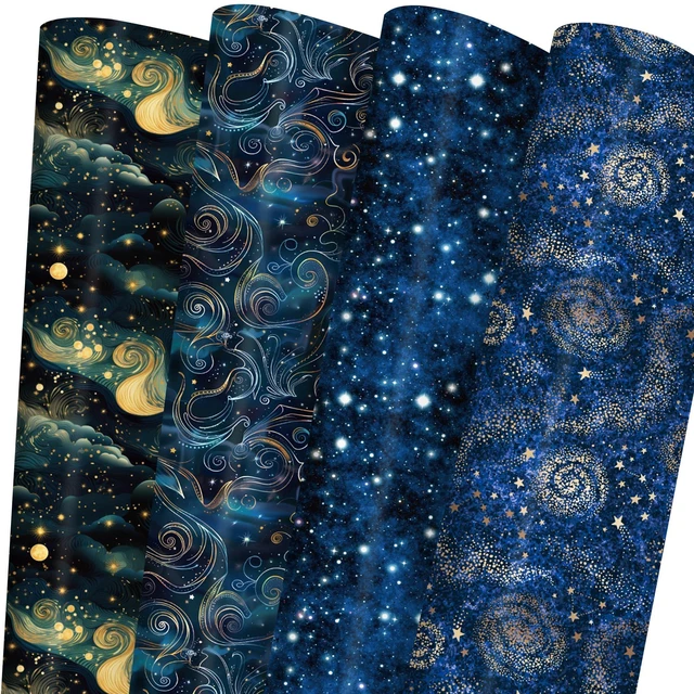 Main image of Galaxy Wrapping Paper - Blue Gold Night Sky Nebula Star Gift Wrap for Birthday, Party, Holiday 8 Folded Sheets 20 x 29 Inch, Easy to Store