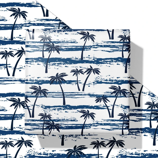 Main image of Blue Ocean Wrapping Paper - Navy Blue Gift Wrap with Coastal Palm Tree and Beach Design for Summer, Birthday, Baby Shower, Father's Day - 28×40 Inches, 4 Jumbo Folded Sheets