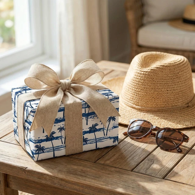 Alt view image 5 of 7 - Blue Ocean Wrapping Paper - Navy Blue Gift Wrap with Coastal Palm Tree and Beach Design for Summer, Birthday, Baby Shower, Father's Day - 28×40 Inches, 4 Jumbo Folded Sheets