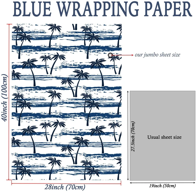 Alt view image 6 of 7 - Blue Ocean Wrapping Paper - Navy Blue Gift Wrap with Coastal Palm Tree and Beach Design for Summer, Birthday, Baby Shower, Father's Day - 28×40 Inches, 4 Jumbo Folded Sheets