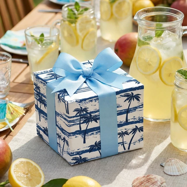 Alt view image 3 of 7 - Blue Ocean Wrapping Paper - Navy Blue Gift Wrap with Coastal Palm Tree and Beach Design for Summer, Birthday, Baby Shower, Father's Day - 28×40 Inches, 4 Jumbo Folded Sheets