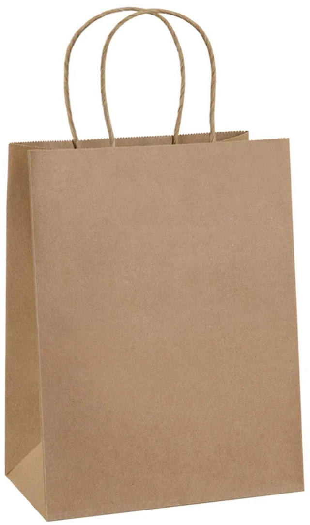 Main image of Gift Bags with Handles 8x4.25x10.5 Inch Brown 100 Pack Bulk | Kraft Paper, Recycled, Medium Size, Sturdy Handles, For Gift Giving, Crafts, Party Favors, Christmas, Business Packaging