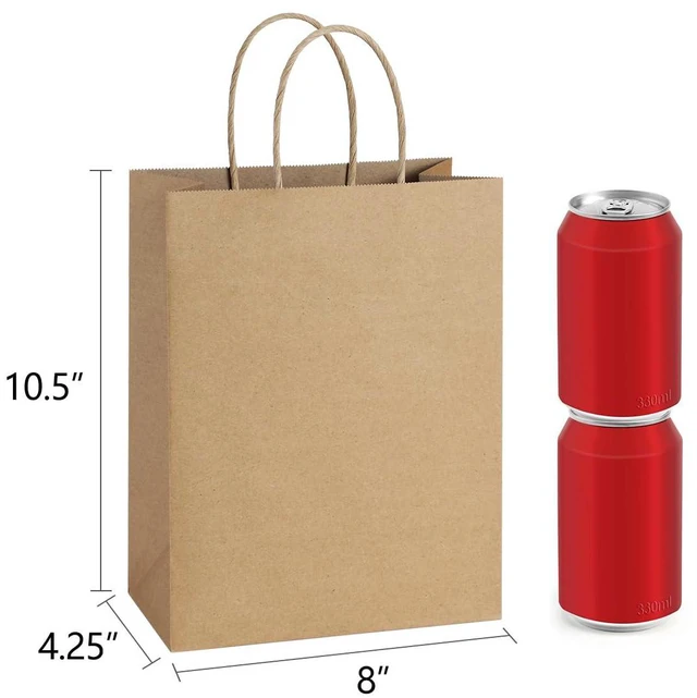 Alt view image 2 of 7 - Gift Bags with Handles 8x4.25x10.5 Inch Brown 100 Pack Bulk | Kraft Paper, Recycled, Medium Size, Sturdy Handles, For Gift Giving, Crafts, Party Favors, Christmas, Business Packaging