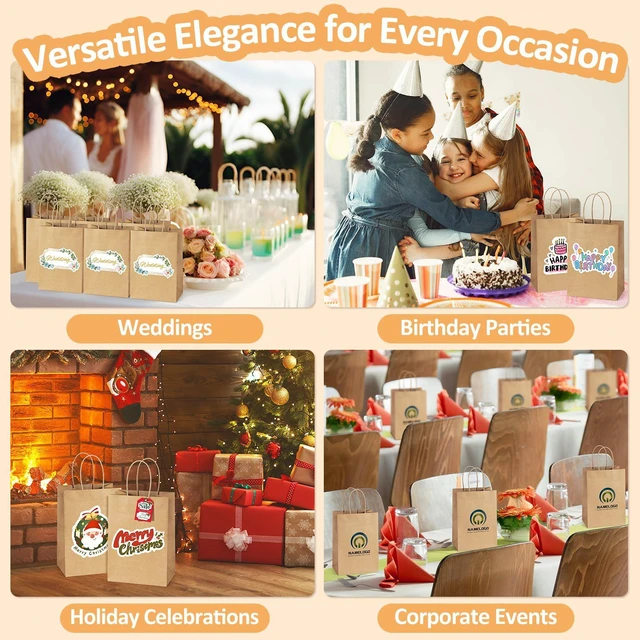 Alt view image 5 of 7 - Gift Bags with Handles 8x4.25x10.5 Inch Brown 100 Pack Bulk | Kraft Paper, Recycled, Medium Size, Sturdy Handles, For Gift Giving, Crafts, Party Favors, Christmas, Business Packaging