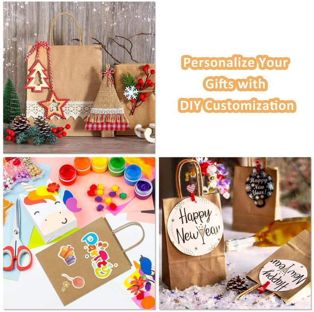 Alt view image 6 of 7 - Gift Bags with Handles 8x4.25x10.5 Inch Brown 100 Pack Bulk | Kraft Paper, Recycled, Medium Size, Sturdy Handles, For Gift Giving, Crafts, Party Favors, Christmas, Business Packaging