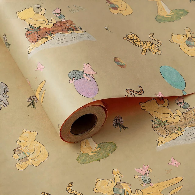 Main image of Classic Winnie Bear Kraft Wrapping Paper Roll with Cutting Lines | 1 Roll 17in x 33ft Cute Pooh Gift Wrap for Kids Birthday, Baby Shower,Boys Girls, Theme Party& Festival Decor