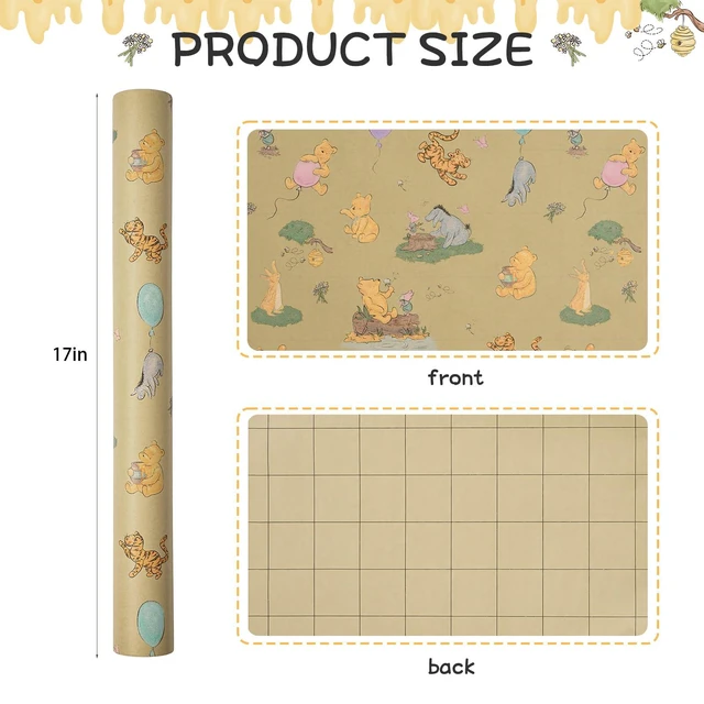 Alt view image 2 of 7 - Classic Winnie Bear Kraft Wrapping Paper Roll with Cutting Lines | 1 Roll 17in x 33ft Cute Pooh Gift Wrap for Kids Birthday, Baby Shower,Boys Girls, Theme Party& Festival Decor