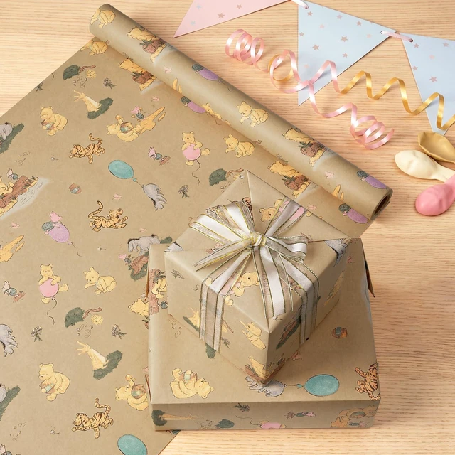 Alt view image 6 of 7 - Classic Winnie Bear Kraft Wrapping Paper Roll with Cutting Lines | 1 Roll 17in x 33ft Cute Pooh Gift Wrap for Kids Birthday, Baby Shower,Boys Girls, Theme Party& Festival Decor