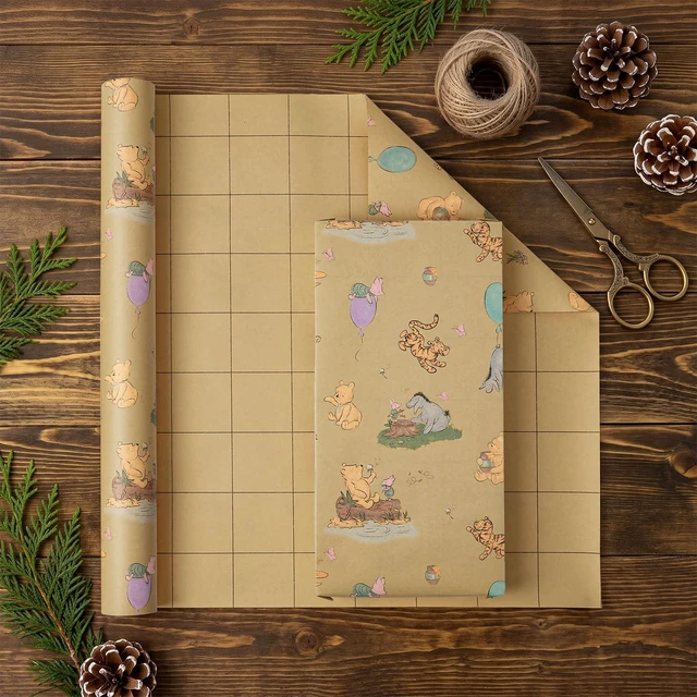 Alt view image 7 of 7 - Classic Winnie Bear Kraft Wrapping Paper Roll with Cutting Lines | 1 Roll 17in x 33ft Cute Pooh Gift Wrap for Kids Birthday, Baby Shower,Boys Girls, Theme Party& Festival Decor