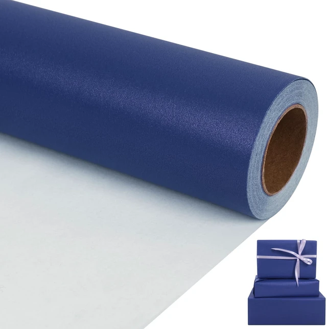 Main image of Navy Blue Matte Wrapping Paper, 17 Inches X 27.2 Feet (38.5 sq.ft.) Solid Color Pearly-Lustre Paper Roll for Christmas Birthday Baby Shower Wedding Gift Wrap