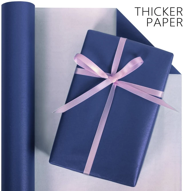 Alt view image 3 of 7 - Navy Blue Matte Wrapping Paper, 17 Inches X 27.2 Feet (38.5 sq.ft.) Solid Color Pearly-Lustre Paper Roll for Christmas Birthday Baby Shower Wedding Gift Wrap