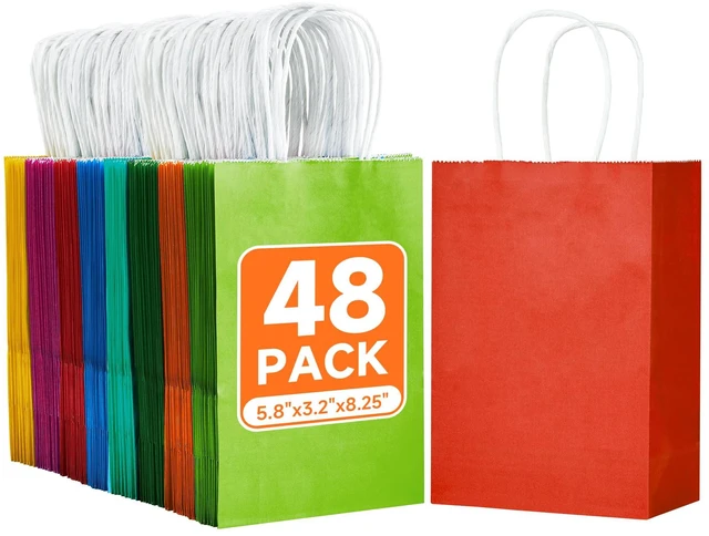 Main image of 48Pcs Small Paper Gift Bags with Handles,5.8x3.2x8.25 Inch | Reinforced Handles, 8-Color, Small Party Favor Bags for Birthdays, Party Favors, Weddings, Retail, Shopping and Goodie Bags