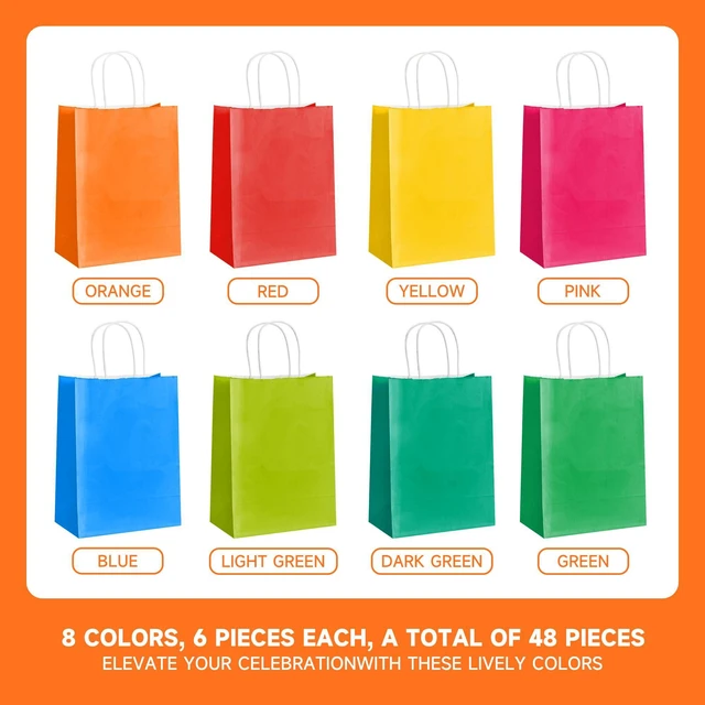 Alt view image 3 of 7 - 48Pcs Small Paper Gift Bags with Handles,5.8x3.2x8.25 Inch | Reinforced Handles, 8-Color, Small Party Favor Bags for Birthdays, Party Favors, Weddings, Retail, Shopping and Goodie Bags