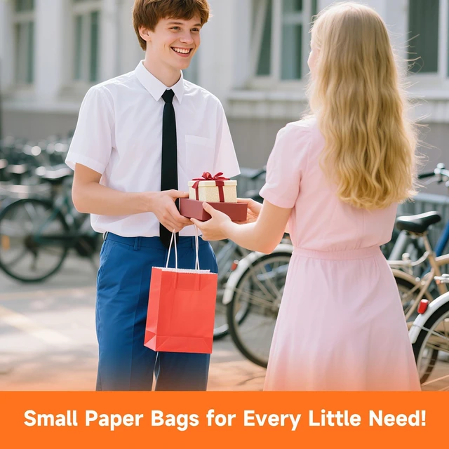 Alt view image 7 of 7 - 48Pcs Small Paper Gift Bags with Handles,5.8x3.2x8.25 Inch | Reinforced Handles, 8-Color, Small Party Favor Bags for Birthdays, Party Favors, Weddings, Retail, Shopping and Goodie Bags