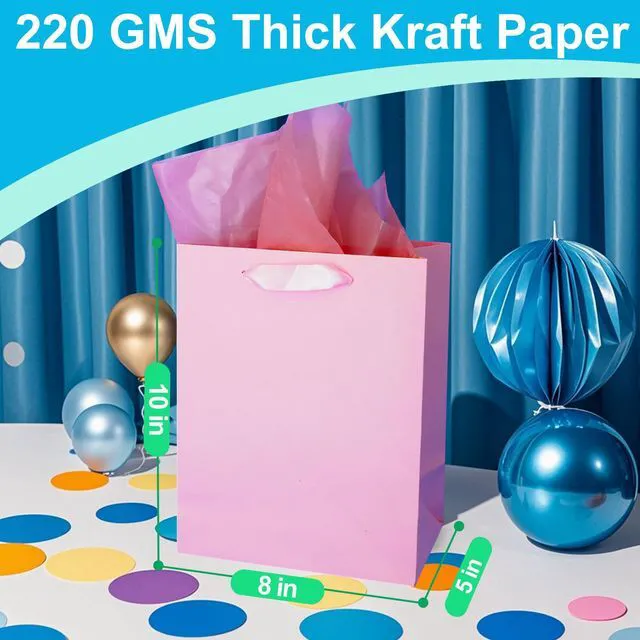 Alt view image 2 of 7 - 8Pcs Small Medium Gift Bags With 16 Tissues Paper 8x5x10 Inch | Gift Bags With Handles For Party,Birthday,Baby Shower,Wedding (8 Colors)