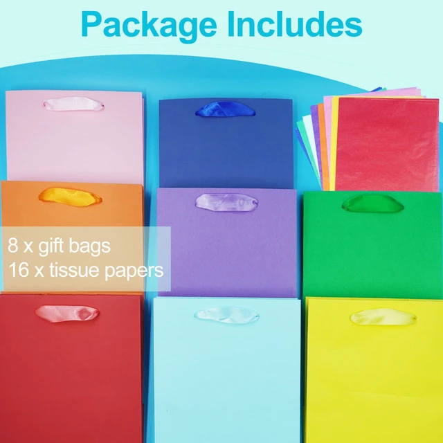Alt view image 6 of 7 - 8Pcs Small Medium Gift Bags With 16 Tissues Paper 8x5x10 Inch | Gift Bags With Handles For Party,Birthday,Baby Shower,Wedding (8 Colors)