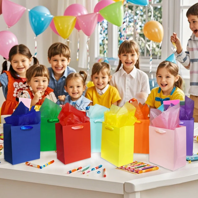 Alt view image 7 of 7 - 8Pcs Small Medium Gift Bags With 16 Tissues Paper 8x5x10 Inch | Gift Bags With Handles For Party,Birthday,Baby Shower,Wedding (8 Colors)