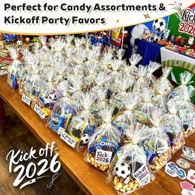 Alt view image 6 of 7 - Cellophane Gift Bags 8x11 Inch, 50 Pack, Clear Goodie Bags | Bottom Gusset Adds Capacity, Keeps Bags Upright; Thick OPP Holds Shape; 50 Gold Ties; Ideal for Treats, Party Favors, Mugs